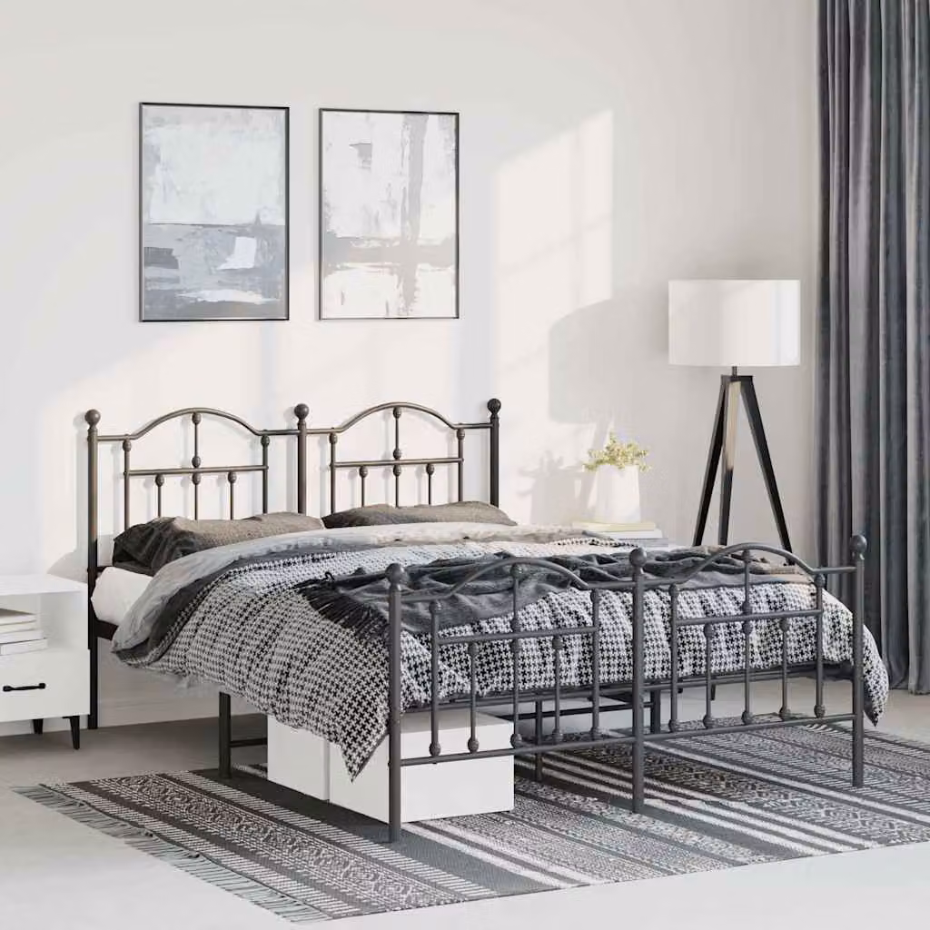 vidaXL Giroletto con Testiera e Pediera in Metallo Nero L/P/H: 200 x 150 x 97 cm