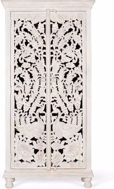 Mobile in legno di mango bianco invecchiato con decorazioni floreali Giner Y Colomer per sala da pranzo L/P/H: 180 x 65 x 40 cm
