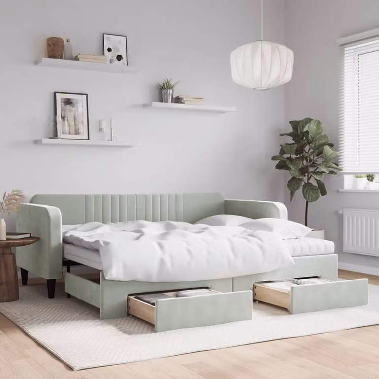 vidaXL Divano Letto Moderno in Velluto con Cassetti, L/P/H: 223 x 100 x 75 cm, Grigio o Verde