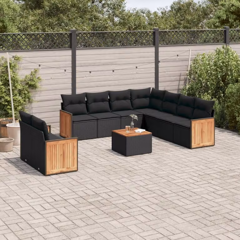 Maison Exclusive - Set da giardino 10 pezzi con cuscini in polyrattan nero