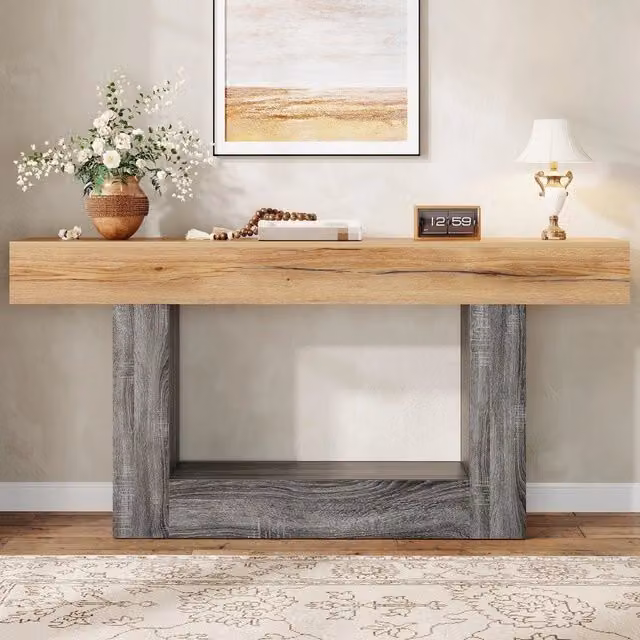 Consolle Bicolore Xylo con Ripiano Effetto Legno, Marrone e Grigio, L/P/H: 120 x 30 x 82,5 cm