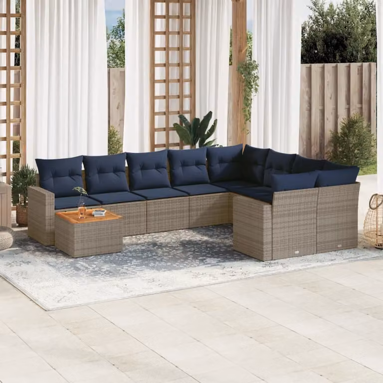 Maison Exclusive - Set Divani da Giardino 10 pz con Cuscini Grigio in Polyrattan
