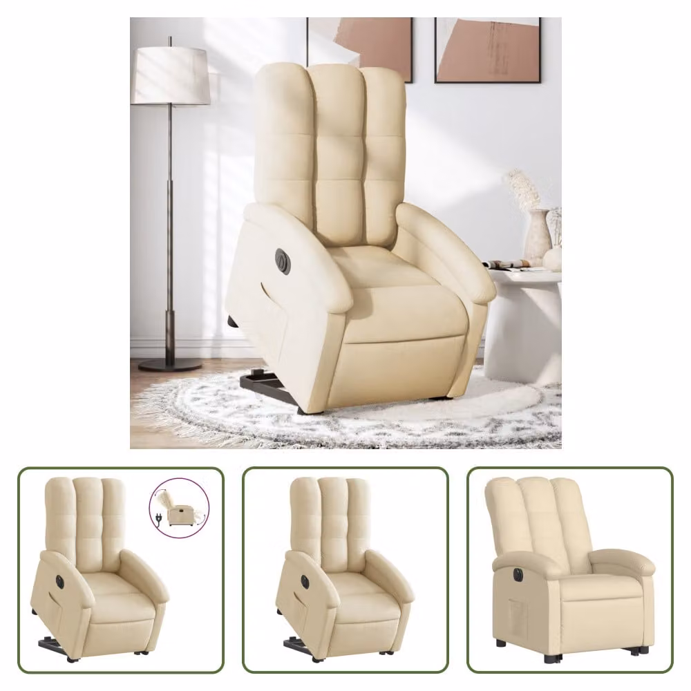 The Living Store Poltrona relax con supporto elettrico in tessuto crema