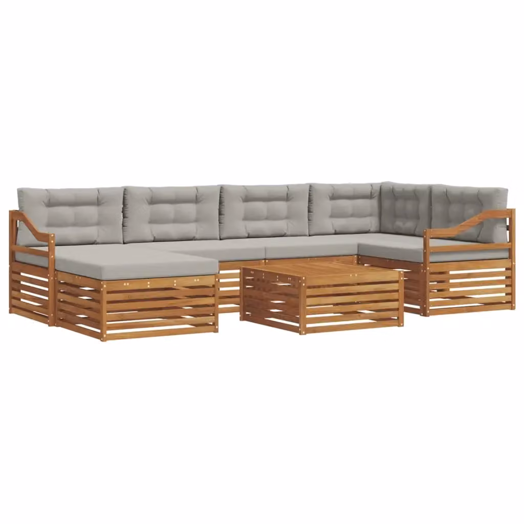 Set di divani da esterno a L vidaXL in legno di acacia con 7 pezzi e cuscini inclusi, colore grigio – 2
