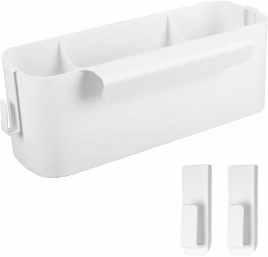 Scaffale portaoggetti in plastica - Con 2 ganci rimovibili - Adatto per uffici, scuole, camere da letto, letti - Bianco