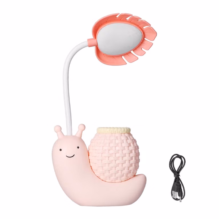 Lampada da tavolo a LED con portapenne, funzioni multiple, ricarica USB, simpatica luce da tavolo per studenti e bambini, rosa