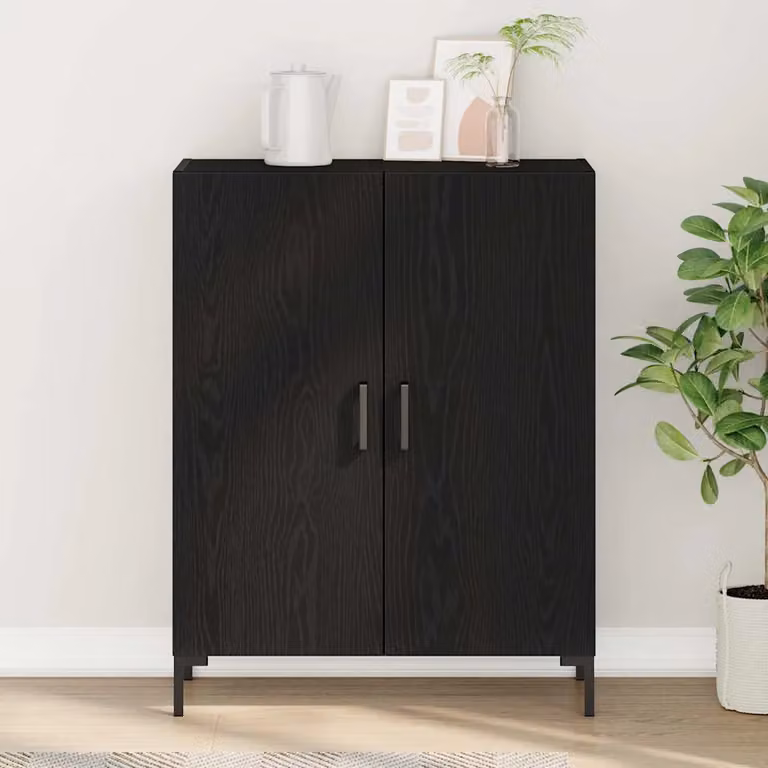 Credenza moderna vidaXL in legno ingegnerizzato e metallo, colore nero, L: 69,5 cm, P: 34 cm, H: 90 cm