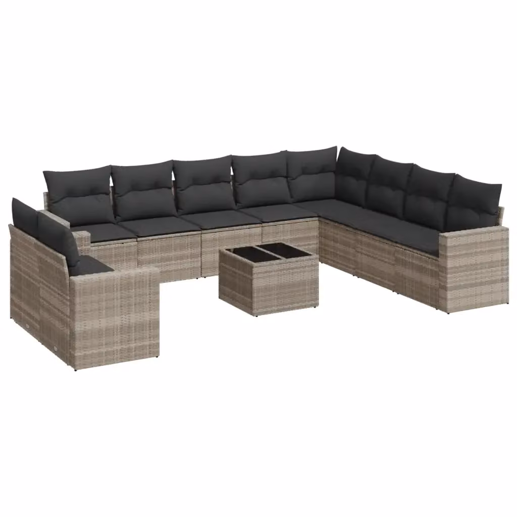 Set di divani da giardino a L VIDAXL in polyrattan grigio con 11 pezzi e cuscini inclusi – 2