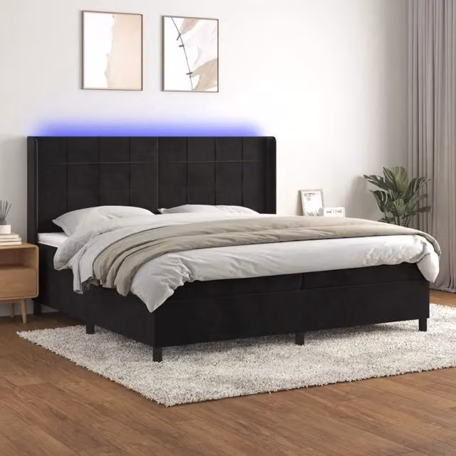 Letto Ibrido vidaXL in Velluto con Materasso, Illuminazione LED Sotto il Letto e Porte USB, L/P: 200 x 200 cm, Nero o Bianco – 1