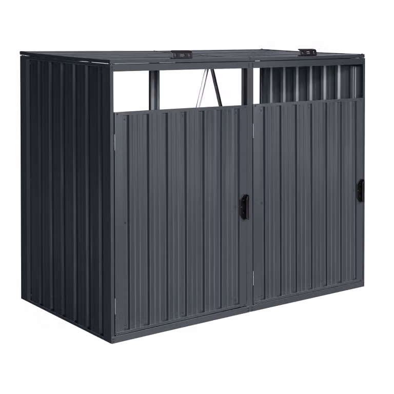 AXI Owen Copribidone Spazzatura, Resistente alle intemperie, Acciaio carbonio, Antracite - Copri Bidone Spazzatura per 2 contenitori Max. 480L, Copribidone Spazzatura Esterno con ottima ventilazione