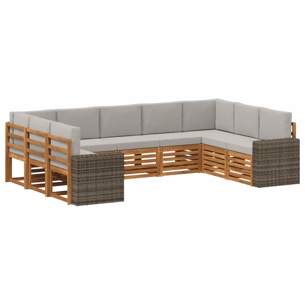 Set di divani da esterno a L vidaXL in legno di acacia con cuscini beige e grigio – 2
