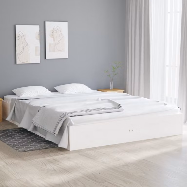 The Living Store letto in legno massiccio bianco 140x190 cm