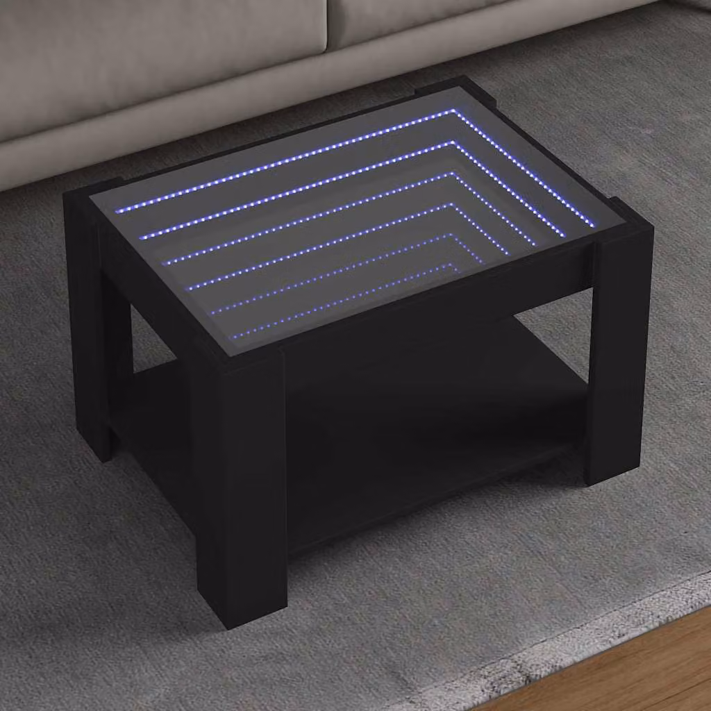 vidaXL Tavolino da Salotto Moderno Nero con LED in Legno e MDF L: 73 cm, P: 53 cm, H: 45 cm