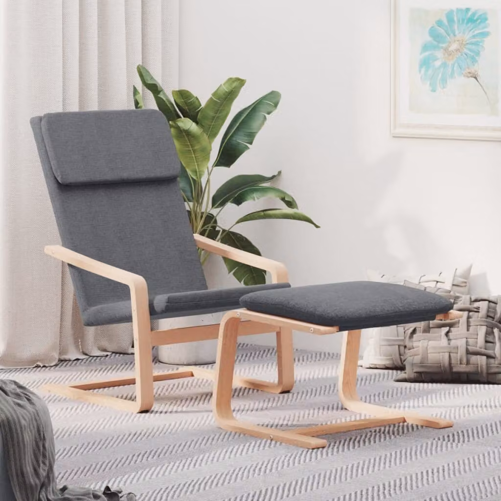 The Living Store Poltrona relax con poggiapiedi in tessuto grigio scuro