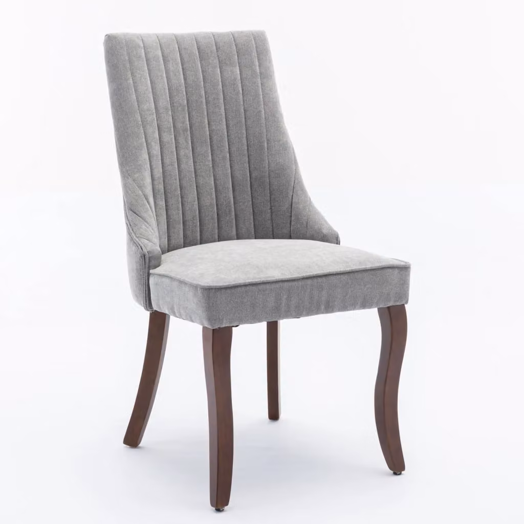 Set di 2 sedie da sala da pranzo OKWISH in velluto grigio con schienale alto e gambe in legno massiccio – 2