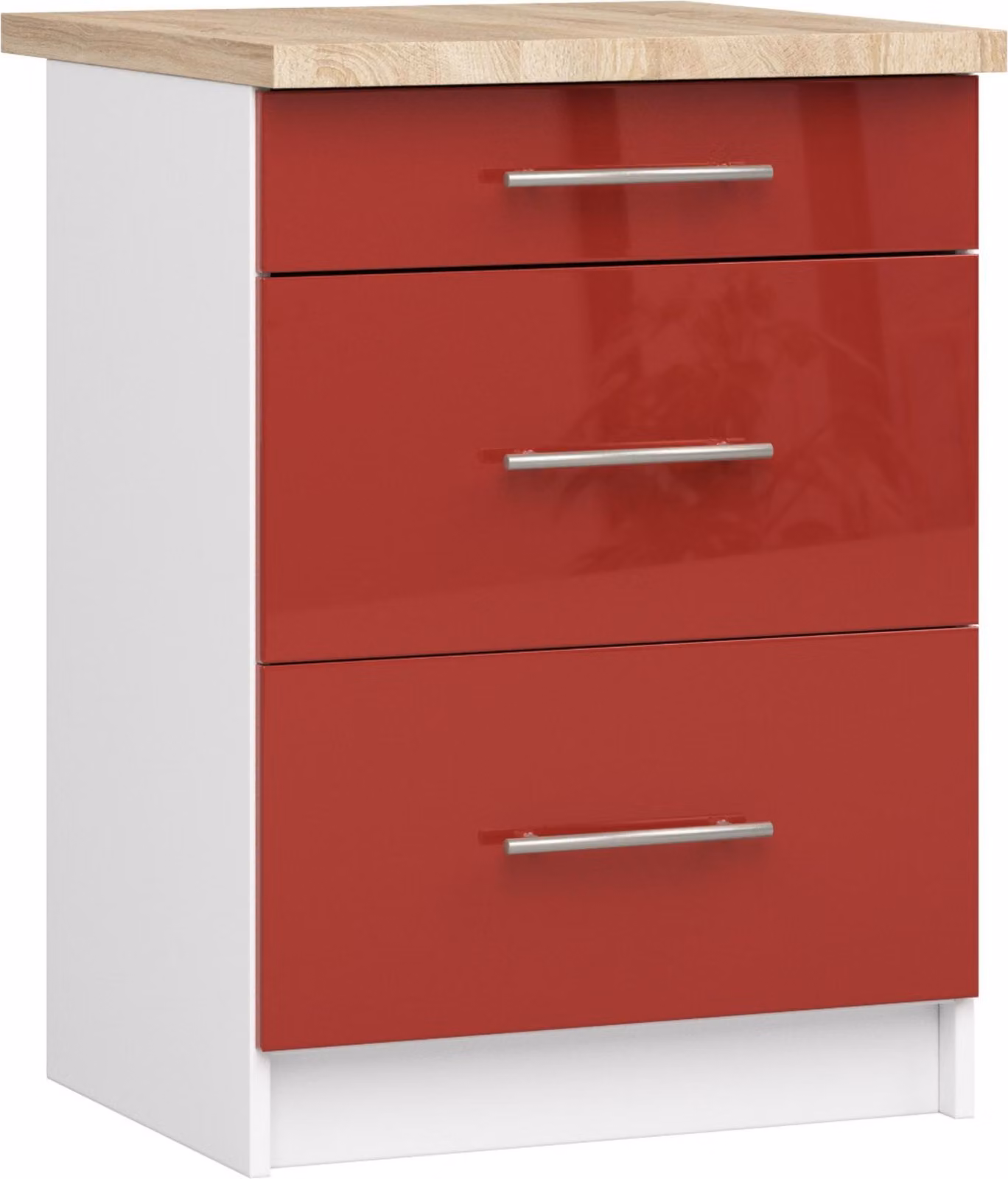 Akord Mobile Da Cucina Oliwia 3 Cassetti Bianco-Rosso Lucido 60X46X85 Cm