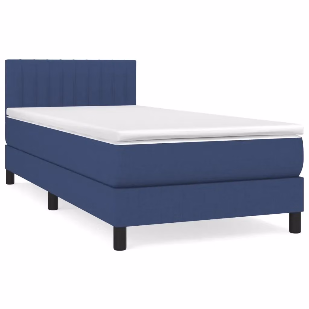 vidaXL Giroletto a Molle Ibrido con Materasso in Tessuto Blu e Bianco L/P/H: 200 x 80 x 30 cm – 2