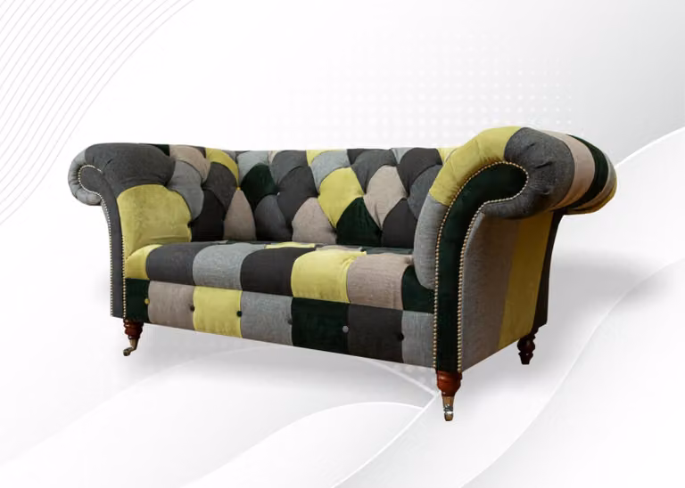 Chesterfield Sofa Couch Polster Sofas Klassischer 2 Sitzer Leder Textil Bunte
