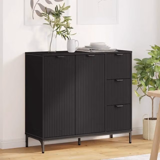 Credenza con Cassetto-Buffet-Armadio da cucina Nero 89.5 x 33 x 82 cm Legno multistrato