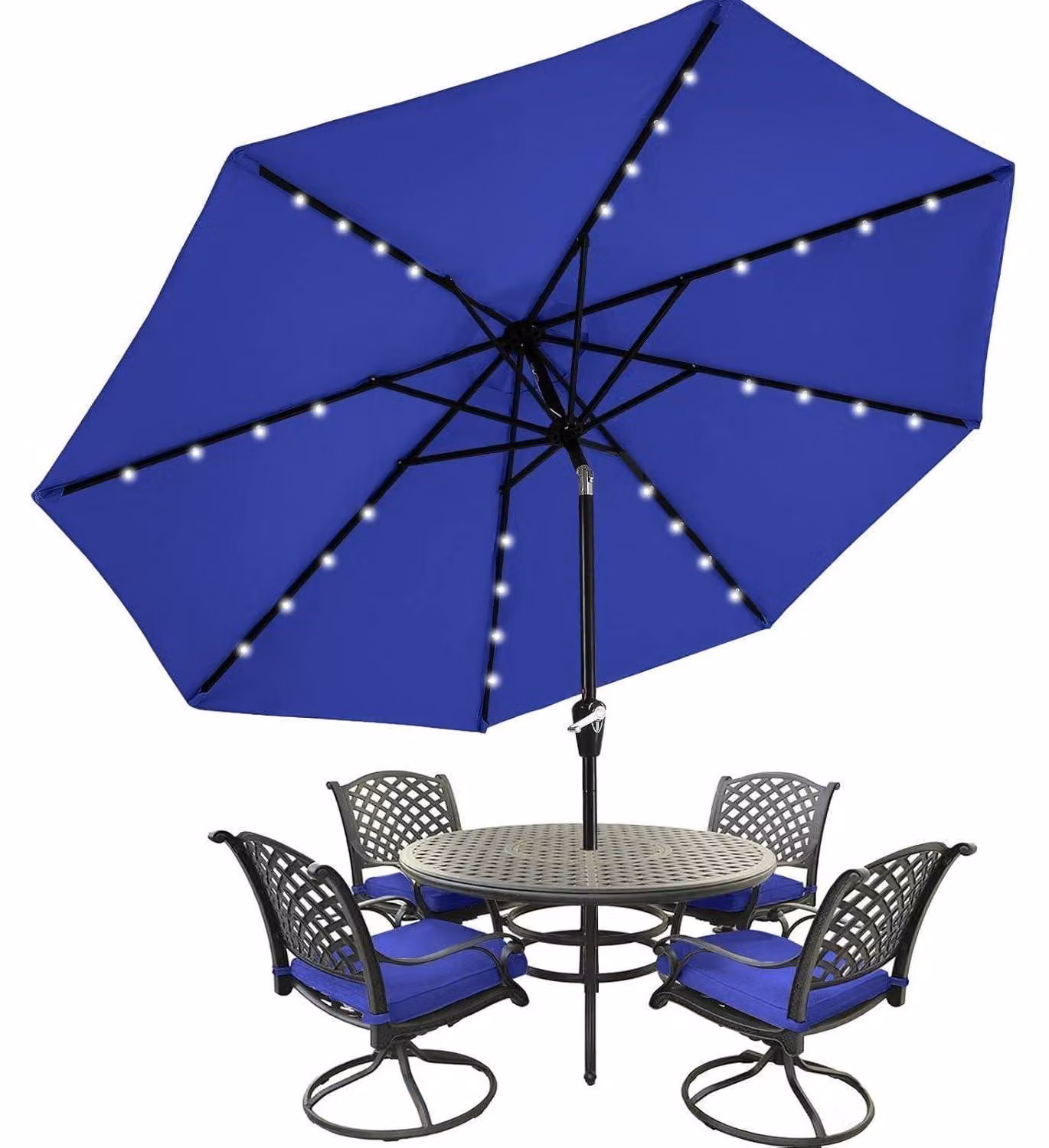 Ombrellone 270 cm con 32 LED solari, grigio, 8 nervature