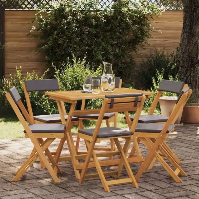 Set di 6 sedie bistro da giardino vidaXL in legno di acacia oliato grigio con cuscini inclusi