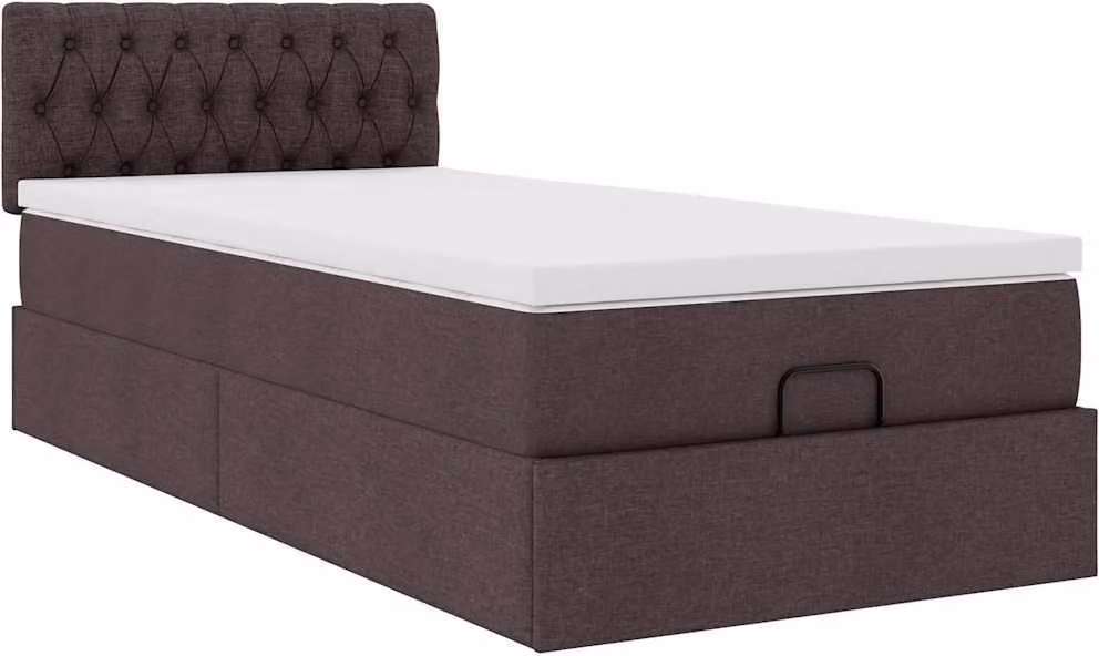 Pouf Letto con Materasso Marrone Scuro 90x200 cm in Tessuto