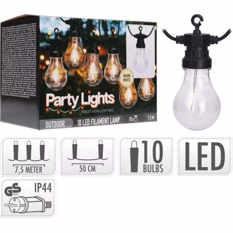 Ghirlanda LED per esterni con 10 lampadine Remei 7,5 m 2700K bianco caldo
