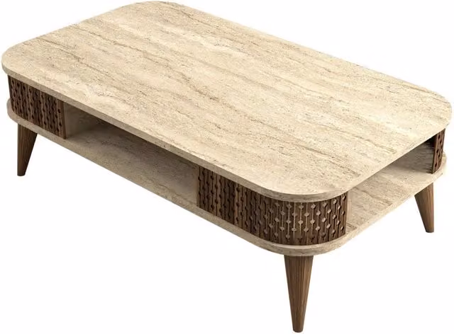 Tavolino in legno "Eylul" - 105 x 60 x 35 cm - Travertino