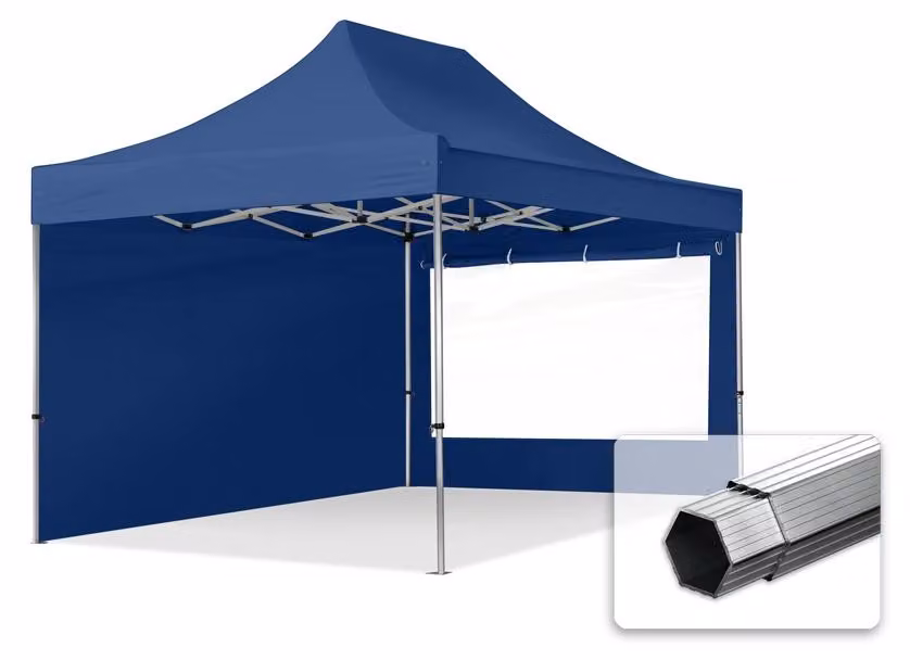 TOOLPORT 3x4,5m gazebo pieghevole PES con laterali (finestre panoramiche), PROFESSIONAL alluminio, blu scuro