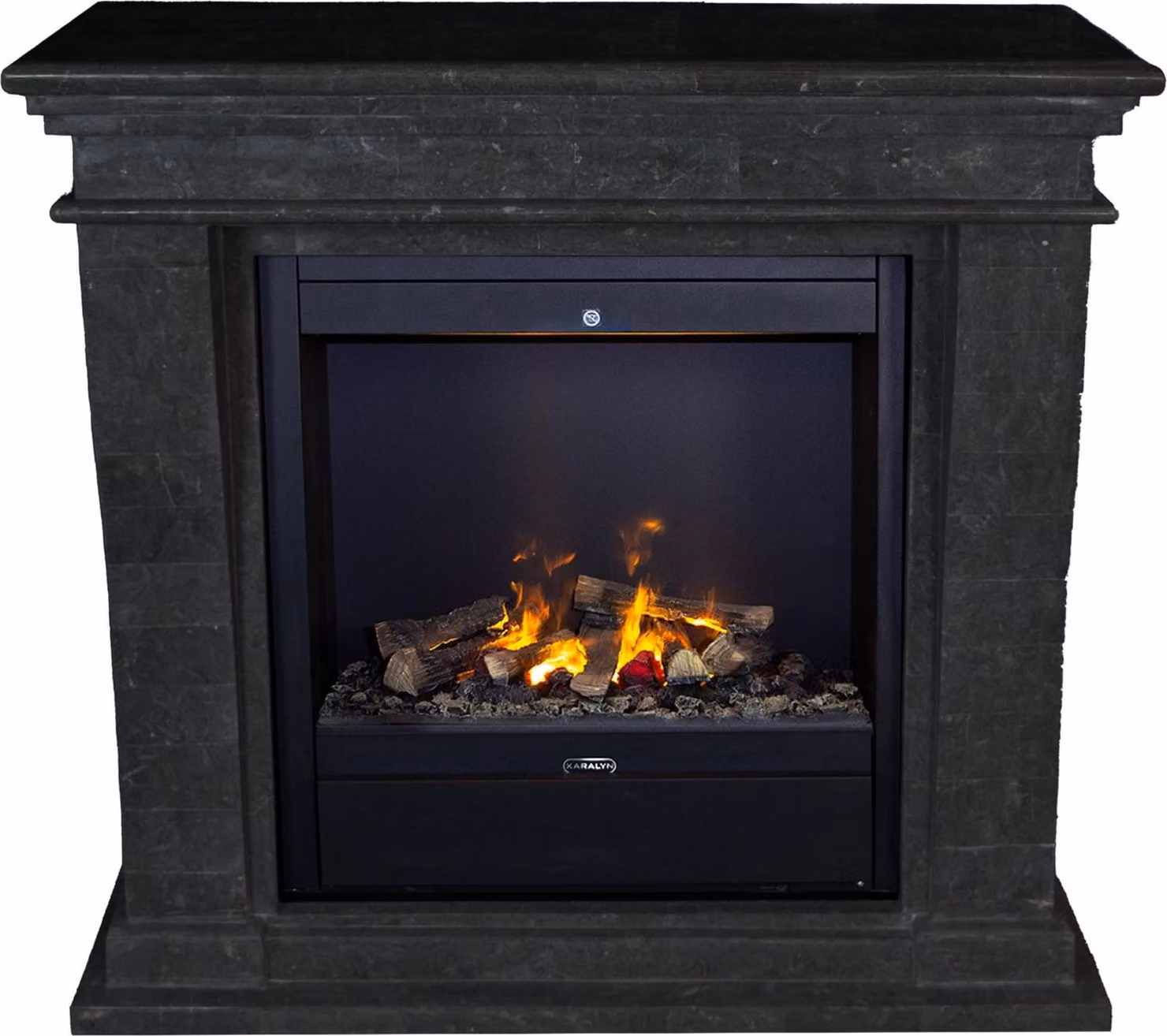 Caminetto a vapore acqueo Xaralyn - Kreta Mini EAL-SBU - pietra naturale nera - riscaldamento 1500 Watt - con telecomando - caminetto elettrico Opti-Myst - caminetto da incasso incluso - caminetto decorativo