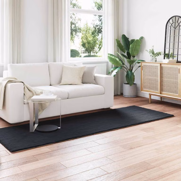 vidaXL Tappeto moderno in ecopelliccia sintetica antiscivolo e lavabile Nero 250 x 80 cm