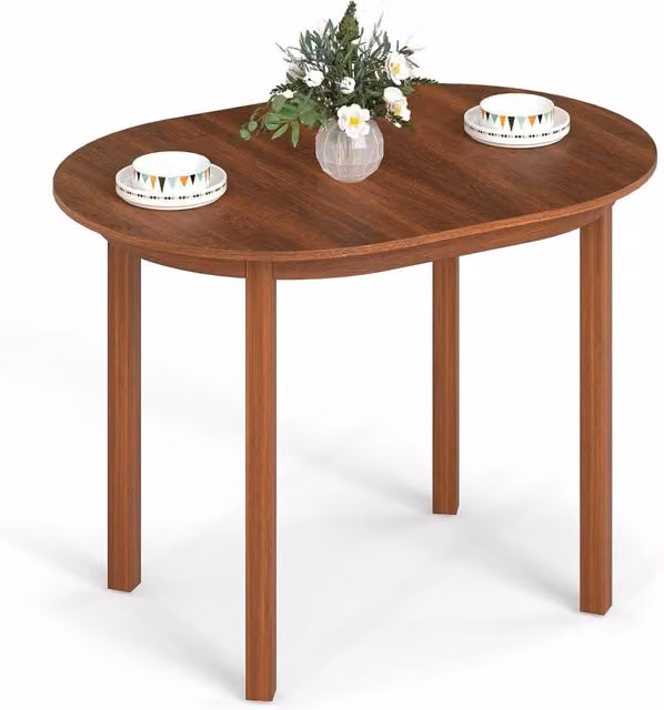Tavolo da Pranzo in Legno per 2-4 Persone, Tavolo da Cucina Ovale con Gambe in Legno di Caucciù, Scrivania in Stile Rustico per Ufficio in Appartamenti Piccoli, Portata 120 kg
