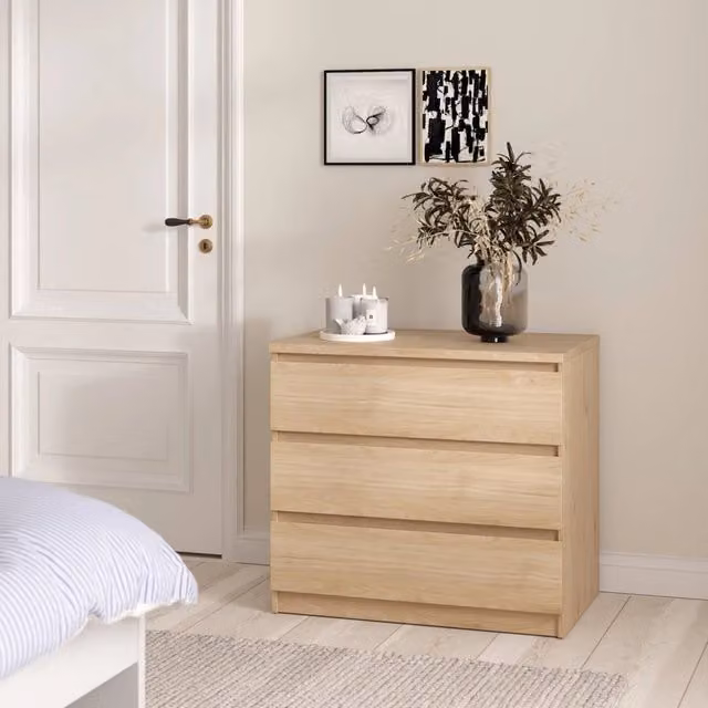 Cassettiera Kajiki DMORA in Rovere, Comò e Settimino Multiuso per Camera da Letto o Soggiorno, L 77 cm x P 50 cm x H 68 cm