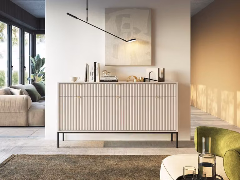 Cassettiera combinata ampia MISHEEL - cashmere / nero