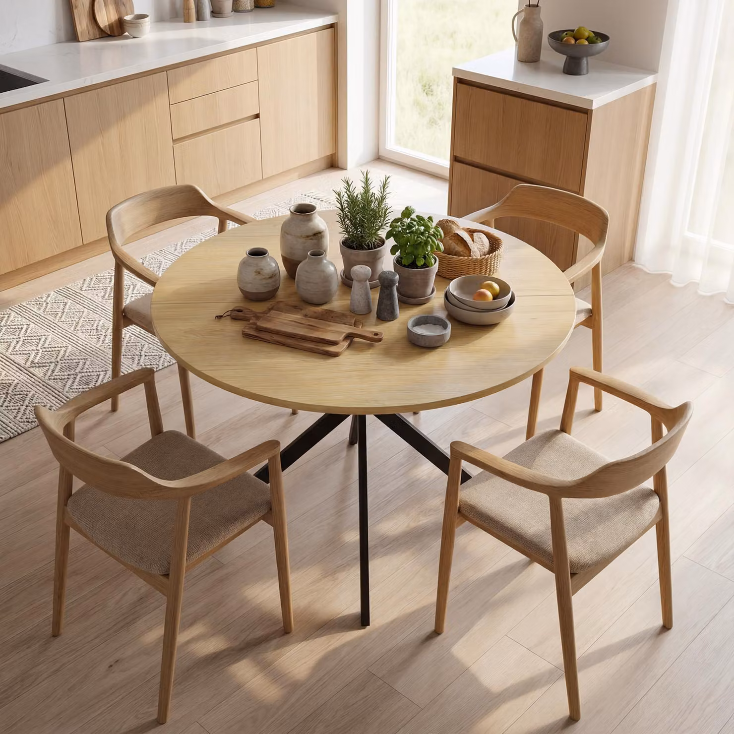 Tavolo da pranzo rotondo HOMCOM in stile industriale con gambe a croce in acciaio, colore quercia e nero, Ø 100 x H 75 cm – 2