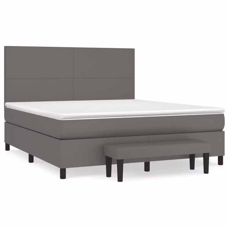 Giroletto a Molle con Materasso Grigio 160x200 cm in Pelle finta