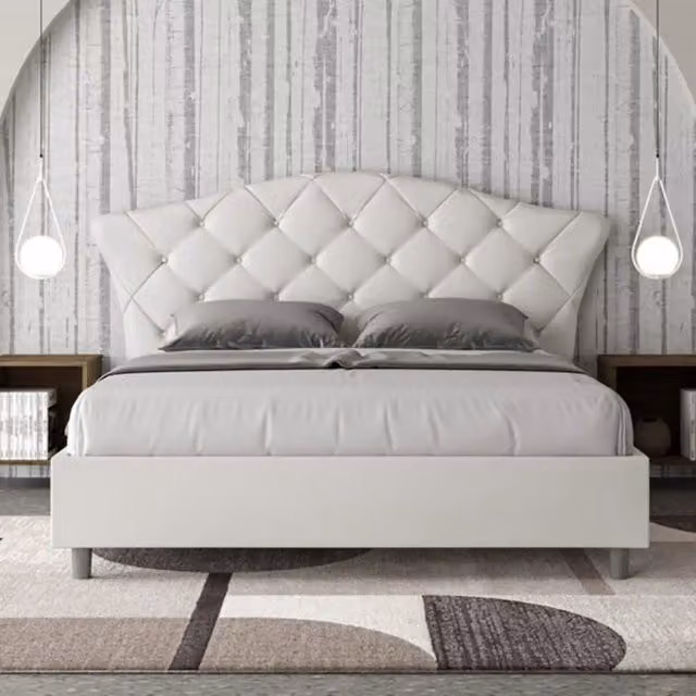 Letto matrimoniale senza rete imbottito 160x210 similpelle bianco Langre