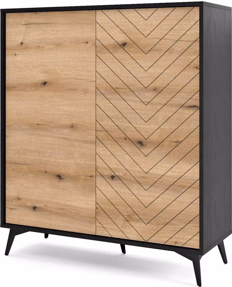 FURNLUX Credenza Diamond Beige E Nero 104cm / Colore principale: Beige / Dimensioni: 104 x 119 x 39 cm