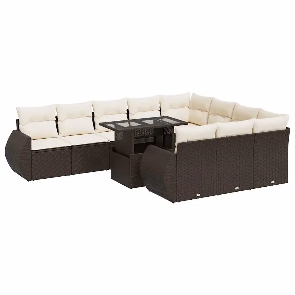 Set di divani da giardino vidaXL composto da 11 pezzi con cuscini in rattan marrone e bianco per esterno e terrazza – 2