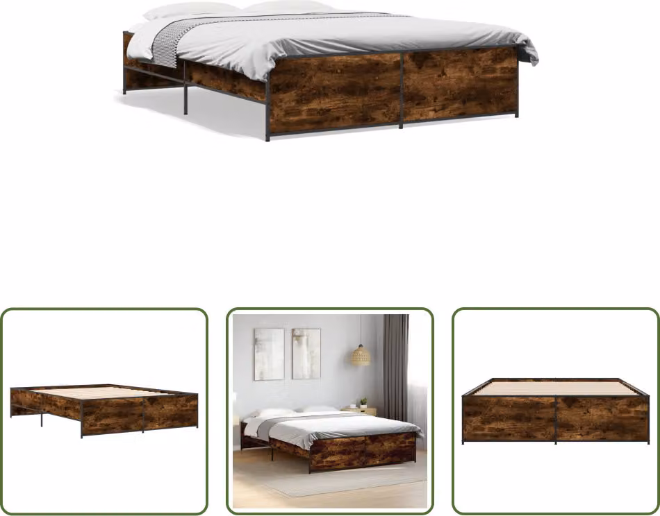 The Living Store Struttura letto in rovere fumé 150x200 cm Materiale a base di legno e metallo