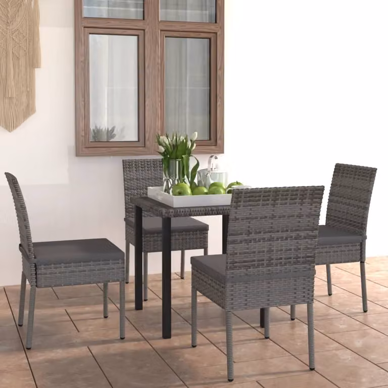 The Living Store Set da pranzo da giardino 5 pz. Set da pranzo da giardino Poly Rattan Grigio