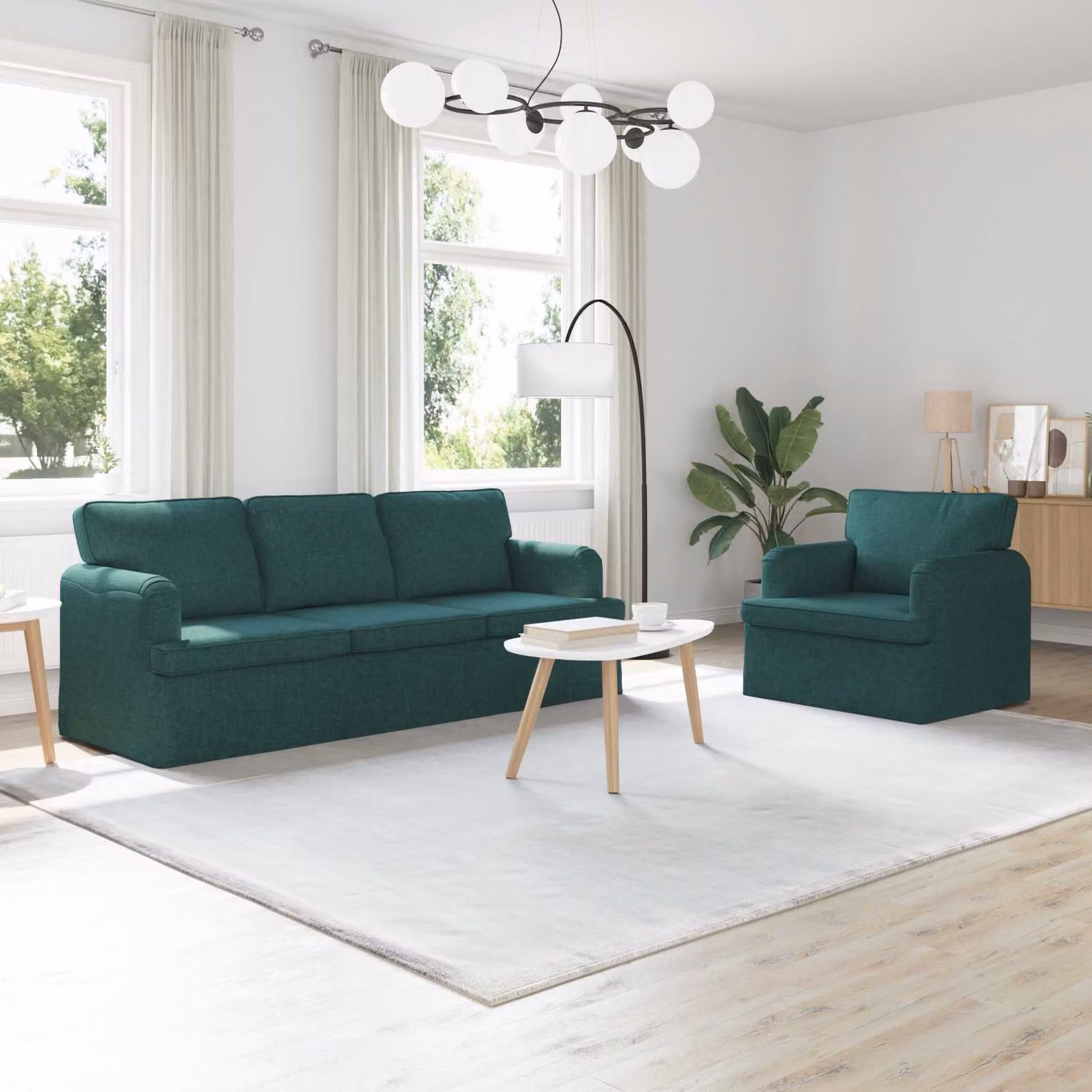 Set di 2 divani vidaXL in tessuto verde scuro e nero con struttura in metallo per soggiorno o camera da letto L/P/H: 201 x 144 x 85 cm – 1