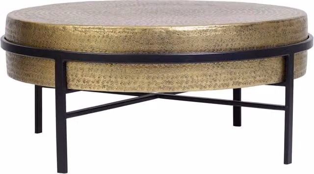 Tavolino con piano in ottone e base in metallo