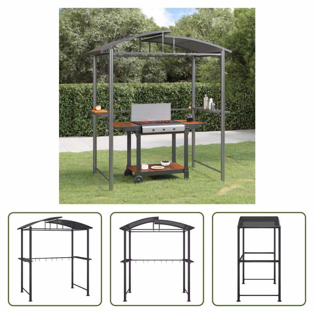 The Living Store padiglione barbecue con ripiani laterali antracite 210x114x230 cm acciaio