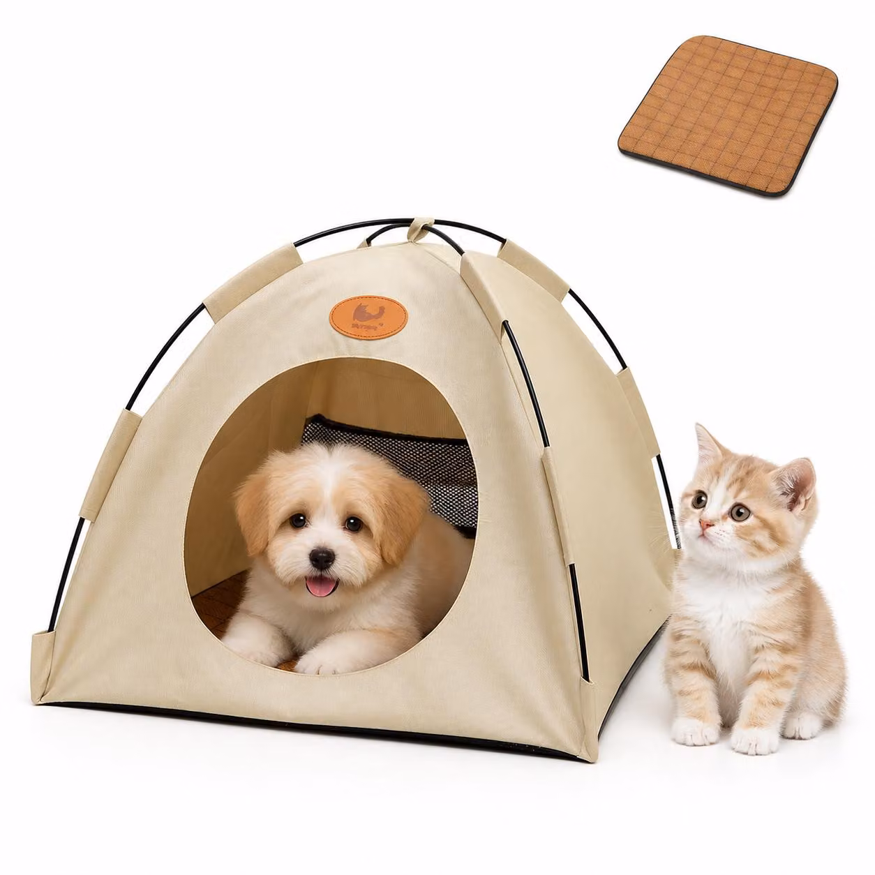 Tenda per Gatti e Cani Traspirante con Tappetino, Lavabile, 4 Stagioni, Beige