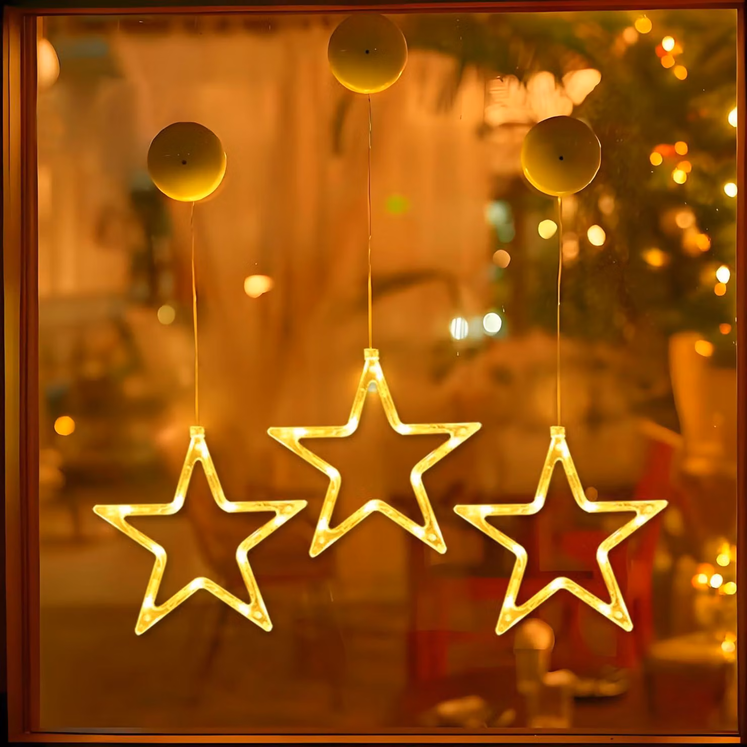 Luci natalizie a LED, 3 tende luminose natalizie, 10 tende luminose a LED con stelle, alimentate a batteria, luce bianca calda, con timer, decorazioni natalizie luminose