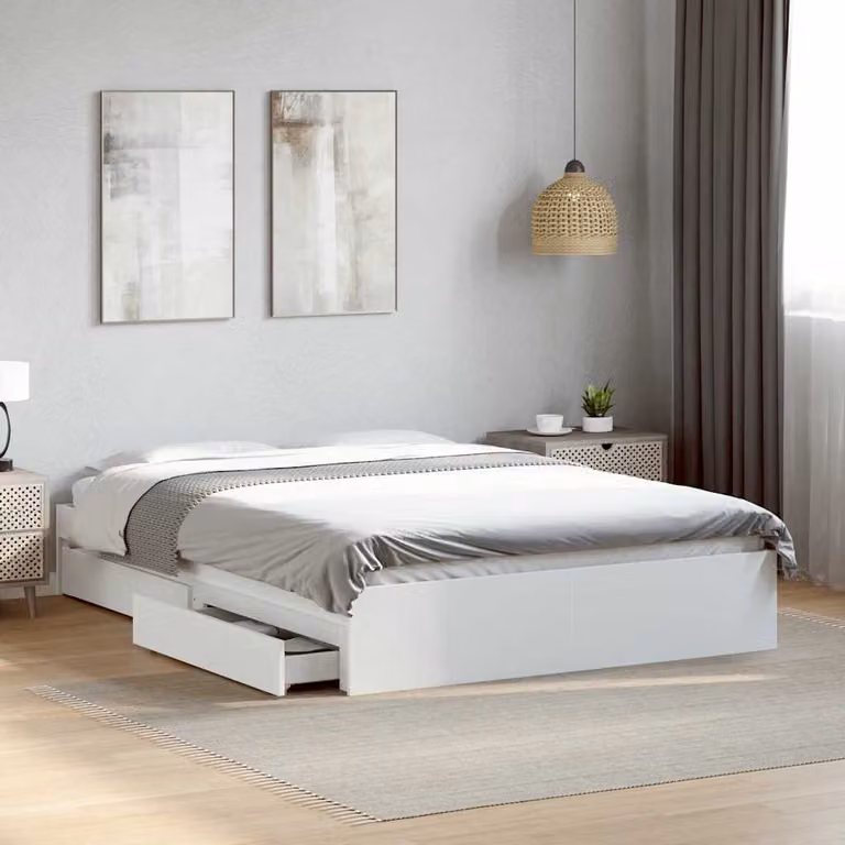 vidaXL Giroletto Moderno con Cassetti Bianco in Legno Multistrato L: 138 cm, P: 193 cm