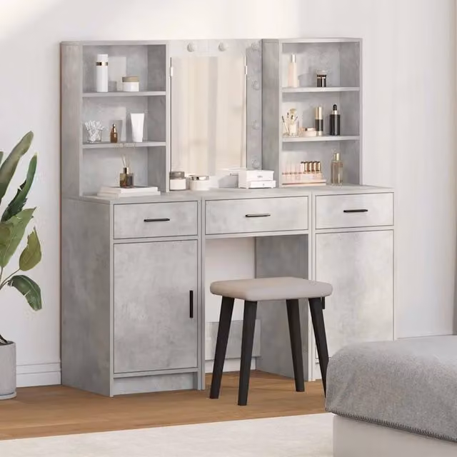 Set da trucco Hollywood con LED vidaXL Grigio, L: 135 cm, P: 41 cm, H: 37,25 cm
