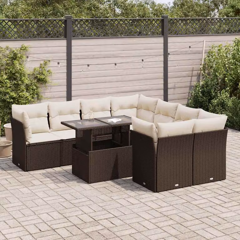 Set Divani da Giardino vidaXL a forma a U con Tavolino da Caffè e Cuscini, Marrone e Bianco