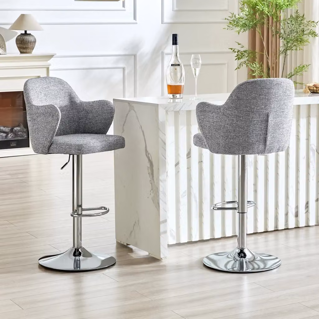 Set da 2 sgabelli da bar girevoli e regolabili REDOM in tessuto grigio, H 88 cm x L 49 cm x P 54,5 cm – 2